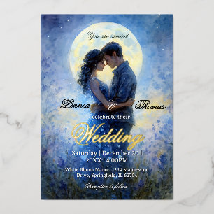 Invitación Con Relieve Metalizado Boda a la luz de la luna Tema del cielo nocturno A