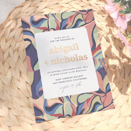 Invitación Con Relieve Metalizado Boda abstracta floral retro colorida brillante y a