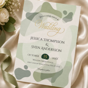 Invitación Con Relieve Metalizado Boda abstracta geométrica de vegetación orgánica