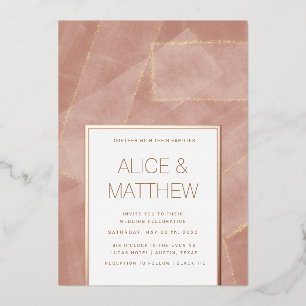 Invitación Con Relieve Metalizado boda abstracta moderna con dorado rosa