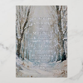 Invitación Con Relieve Metalizado Boda acuarela bosque invernal polvoriento azul rús