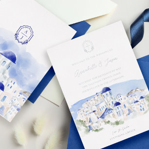 Invitación Con Relieve Metalizado Boda acuarela de arquitectura de Santorini Grecia