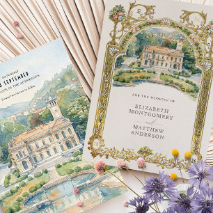 Invitación Con Relieve Metalizado Boda acuarela en Villa Erba Lago de Como