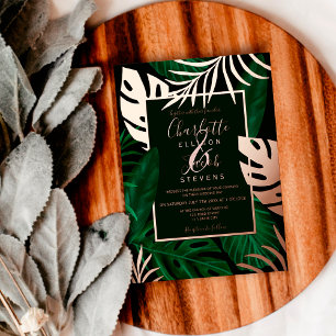 Invitación Con Relieve Metalizado Boda acuarela tropical rosa dorado hoja verde