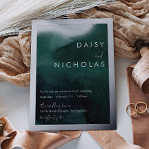 Boda acuarela verde esmeralda plata