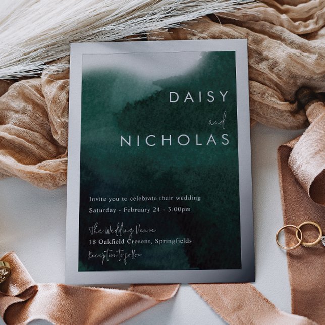 Invitación Con Relieve Metalizado Boda acuarela verde esmeralda plata (Subido por el creador)