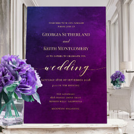 Invitación Con Relieve Metalizado Boda Ahumada Purple & Gold Elegant