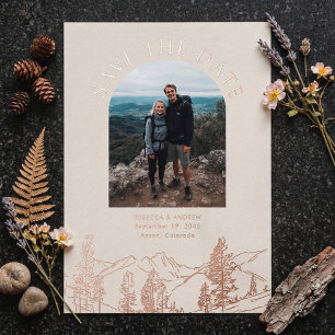Invitación Con Relieve Metalizado Boda al aire libre en la montaña moderna Guardar l