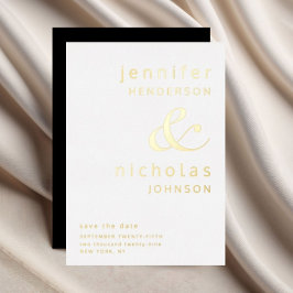 Invitación Con Relieve Metalizado Boda Ampersand Negro Guardar La Fecha Dorado