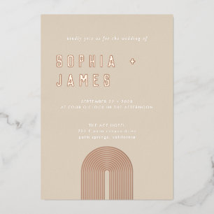 Invitación Con Relieve Metalizado Boda Arco Boho Naranja Ócre Moderno