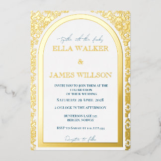 Invitación Con Relieve Metalizado Boda Arco Dorado Regio (Sólido)