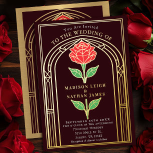 Invitación Con Relieve Metalizado Boda Arco Victoriano de Vidrio Emplomado Rosa Vint