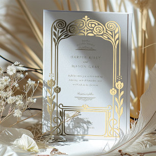 Invitación Con Relieve Metalizado Boda Art Déco con Arte de Pan de Oro Elegante