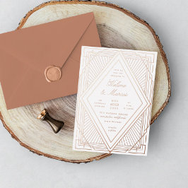 Invitación Con Relieve Metalizado Boda Art Deco Diamante Rosa Dorado