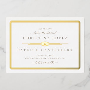 Invitación Con Relieve Metalizado Boda Art Déco Guardar la Fecha