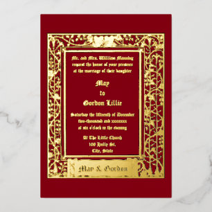 Invitación Con Relieve Metalizado Boda Art Nouveau Floral Vine Border & Hearts