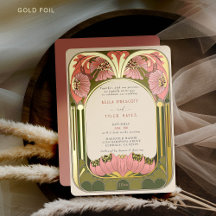 Boda Art Nouveau Vintage Floral Rosa Verde Dorado