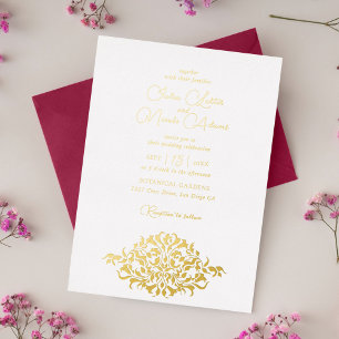 Invitación Con Relieve Metalizado Boda Artística Botánica Floral de Lujo Paisley