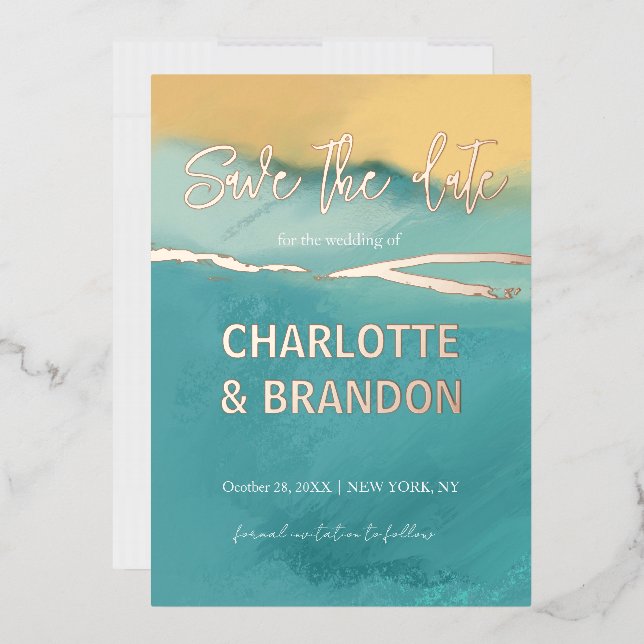 Invitación Con Relieve Metalizado Boda Artística Paintada Paisaje Guardar La Fecha (Sobre)