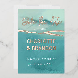 Invitación Con Relieve Metalizado Boda Artística Paintada Paisaje Guardar La Fecha