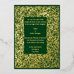Invitación Con Relieve Metalizado Boda Arts & Crafts Roycroft 1904 Borde Floral
