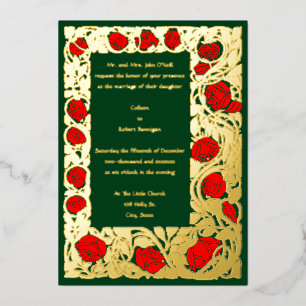 Invitación Con Relieve Metalizado Boda Arts & Crafts Roycroft Rosa Vid Border