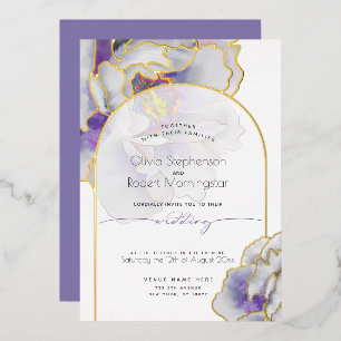 Invitación Con Relieve Metalizado Boda   Asombrosa Peonía Púrpura
