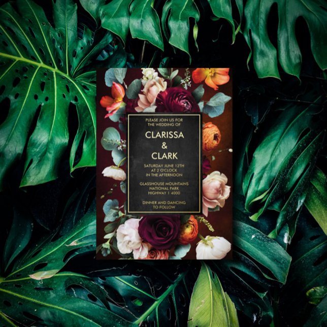 Invitación Con Relieve Metalizado Boda audaz del Naranja de las flores silvestres Eu (Subido por el creador)