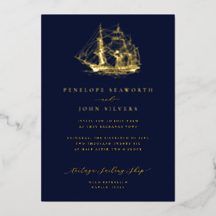 Invitación Con Relieve Metalizado Boda azul de la Marina de Ilustracion Náutica