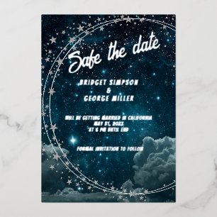 Invitación Con Relieve Metalizado boda azul del cielo de galaxia a salvo la fecha