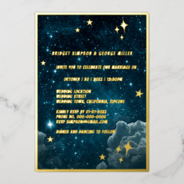 Invitación Con Relieve Metalizado boda azul galaxia