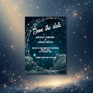Invitación Con Relieve Metalizado boda azul galaxy sky, salva la fecha