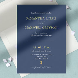 Invitación Con Relieve Metalizado Boda azul marino simple
