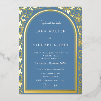 Invitación Con Relieve Metalizado Boda azul turbio (retro-puntado)