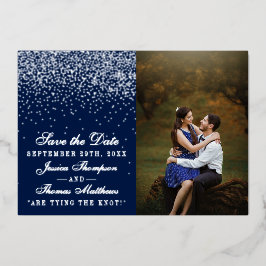 Invitación Con Relieve Metalizado Boda Azul y Glam Plata Salven La Fecha Real