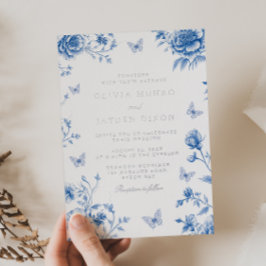Invitación Con Relieve Metalizado Boda azul y plateado encantado