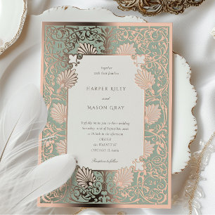 Invitación Con Relieve Metalizado Boda barroca en rosa oro y salvia