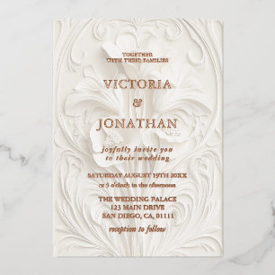 Invitación Con Relieve Metalizado Boda Barroco Floral