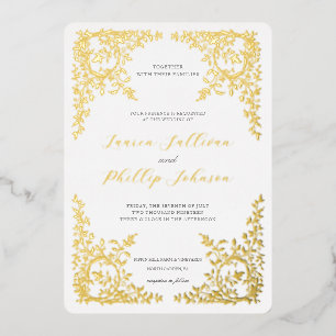 Invitación Con Relieve Metalizado Boda Bella Artes romántico marco francés vintage