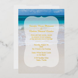 Invitación Con Relieve Metalizado Boda blanca en la playa