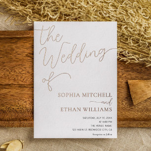 Invitación Con Relieve Metalizado Boda Blanca Minimalista Caligrafía Elegante