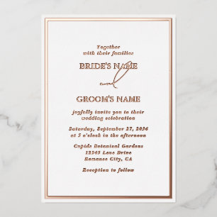 Invitación Con Relieve Metalizado Boda Blanca Moderna con Hojas de Oro Rosa Real