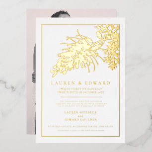 Invitación Con Relieve Metalizado Boda blanco de flores de grevillea