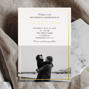 Invitación Con Relieve Metalizado Boda blanco de fotografía caligráfica clásica