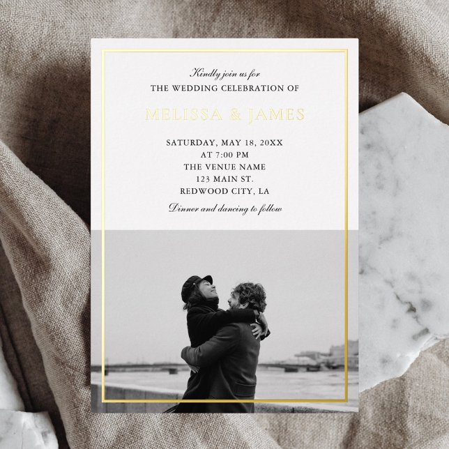 Invitación Con Relieve Metalizado Boda blanco de fotografía caligráfica clásica (Subido por el creador)