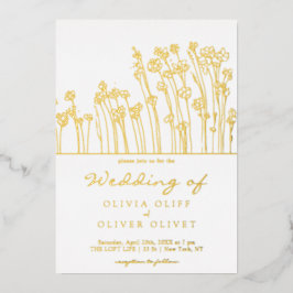 Invitación Con Relieve Metalizado Boda Blue Wildflowers