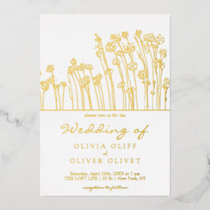 Invitación Con Relieve Metalizado Boda Blue Wildflowers