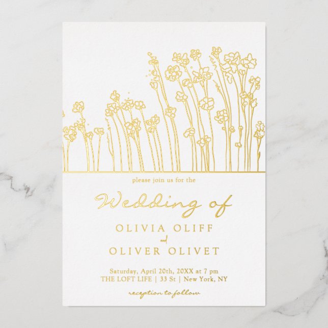 Invitación Con Relieve Metalizado Boda Blue Wildflowers (Anverso)