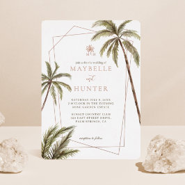 Invitación Con Relieve Metalizado Boda Bohemiana de Acuarela Tropical con Palmeras