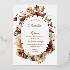 Invitación Con Relieve Metalizado Boda Bohemio Frame Floral Gold